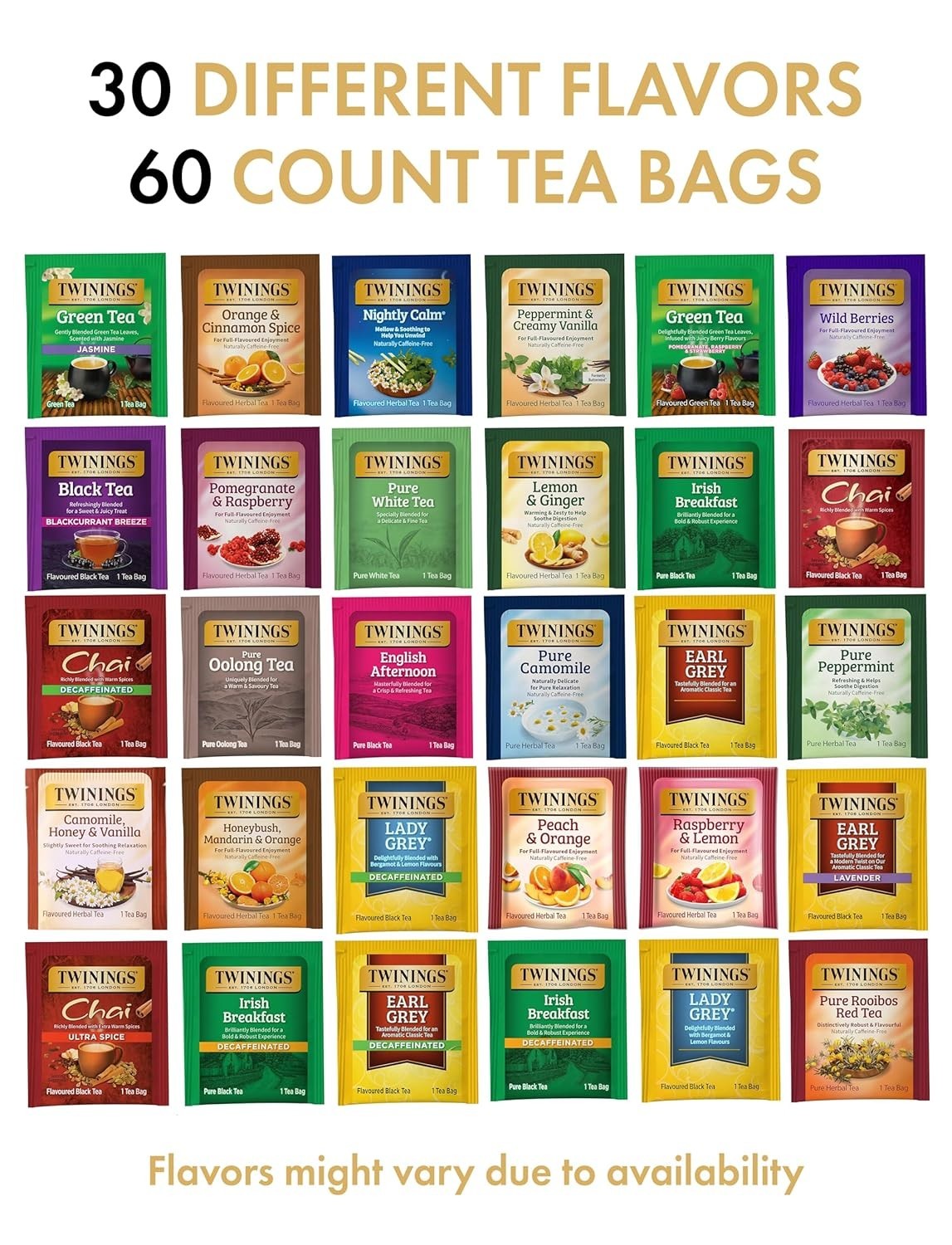 Twinings Tea Bags Sampler Assortment Variety Pack (60 Count)