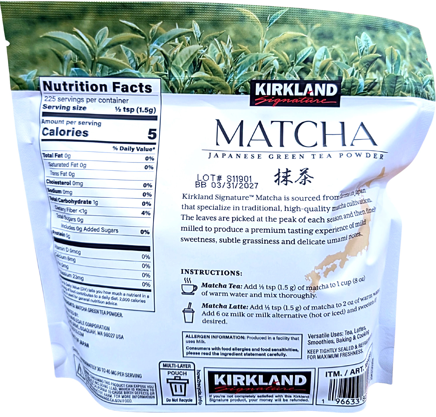 Kirkland Signature Japanese Matcha Green Tea Powder 12 Ounces EXP 03/2027