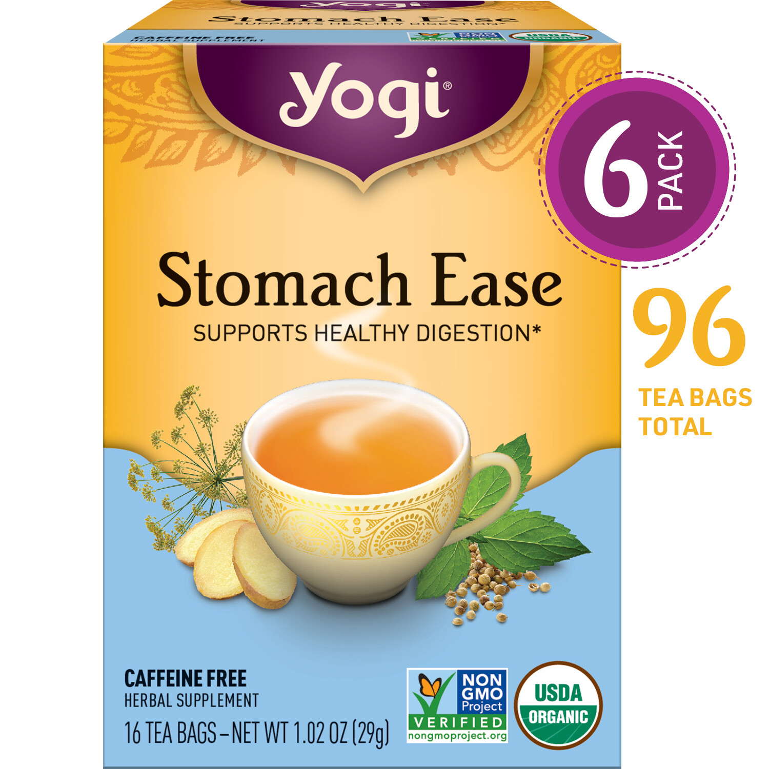 Yogi Tea – Stomach Ease – Supports Healthy Digestion – 6 Pack, 96 Tea Bags