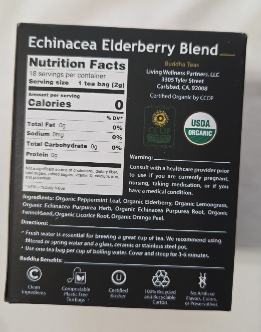 New Buddha Teas Organic Echinacea Elderberry Blend, 18 Bleach-Free Tea Bags