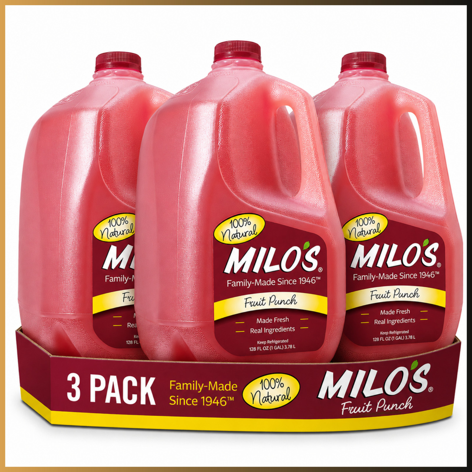 Milos Fruit Punch 128oz 1 Gallon 3 Pack All Natural Real Fruit Juice Drink Bulk