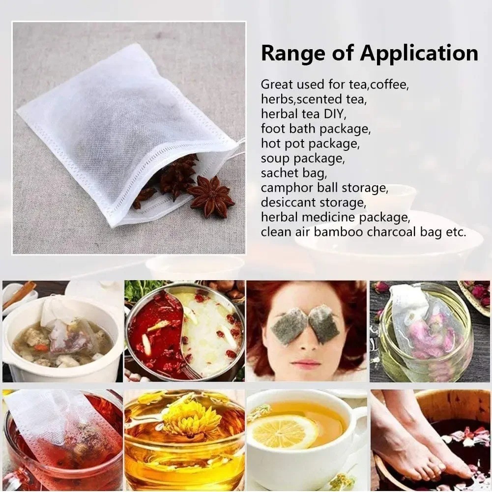 100pcs Disposable Tea Bags Loose Leaf Drawstring Empty Tea Filter Bag Infuser