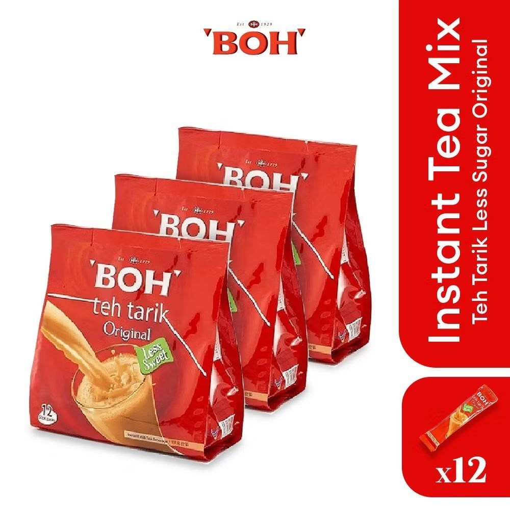 BOH Plantation TEH TARIK Kurang Manis Less Sweet 12 Packet 27g each Malaysia Tea