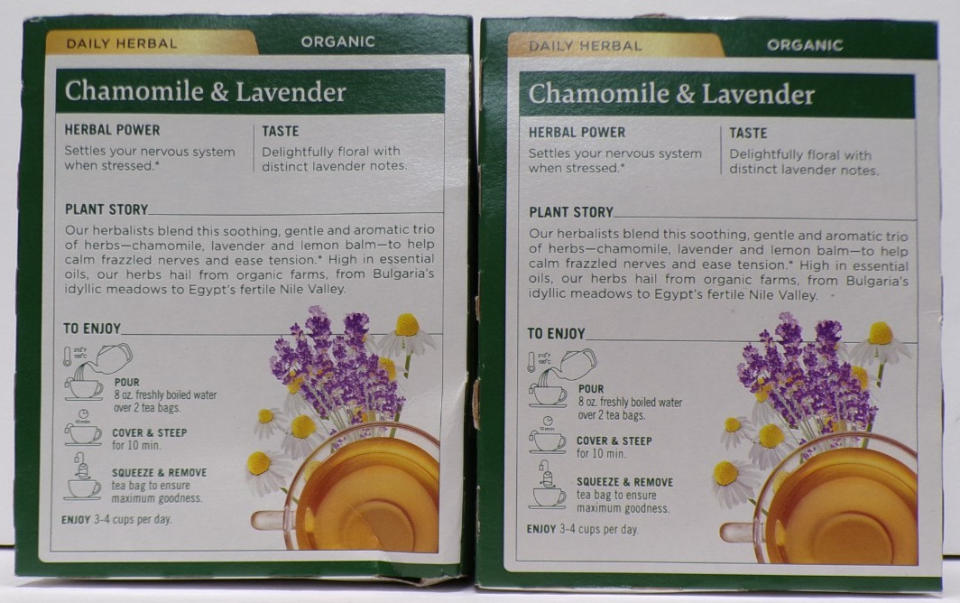 Lot of 2 Traditional Medicinals Tea Organic Chamomile & Lavender 32 Tea Bags Ea