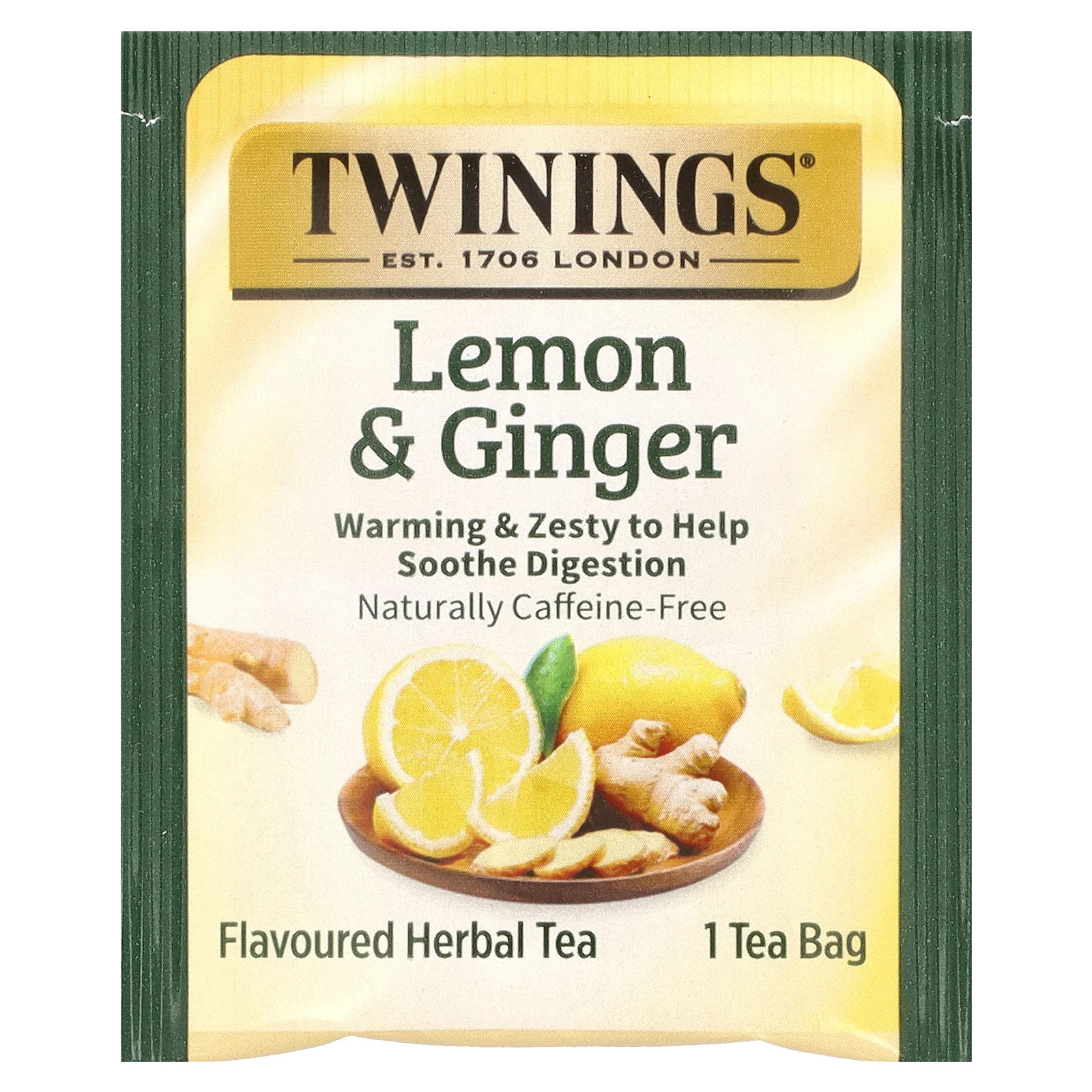 Herbal Tea, Lemon & Ginger, Caffeine Free, 20 Tea Bags, 1.06 oz (30 g)