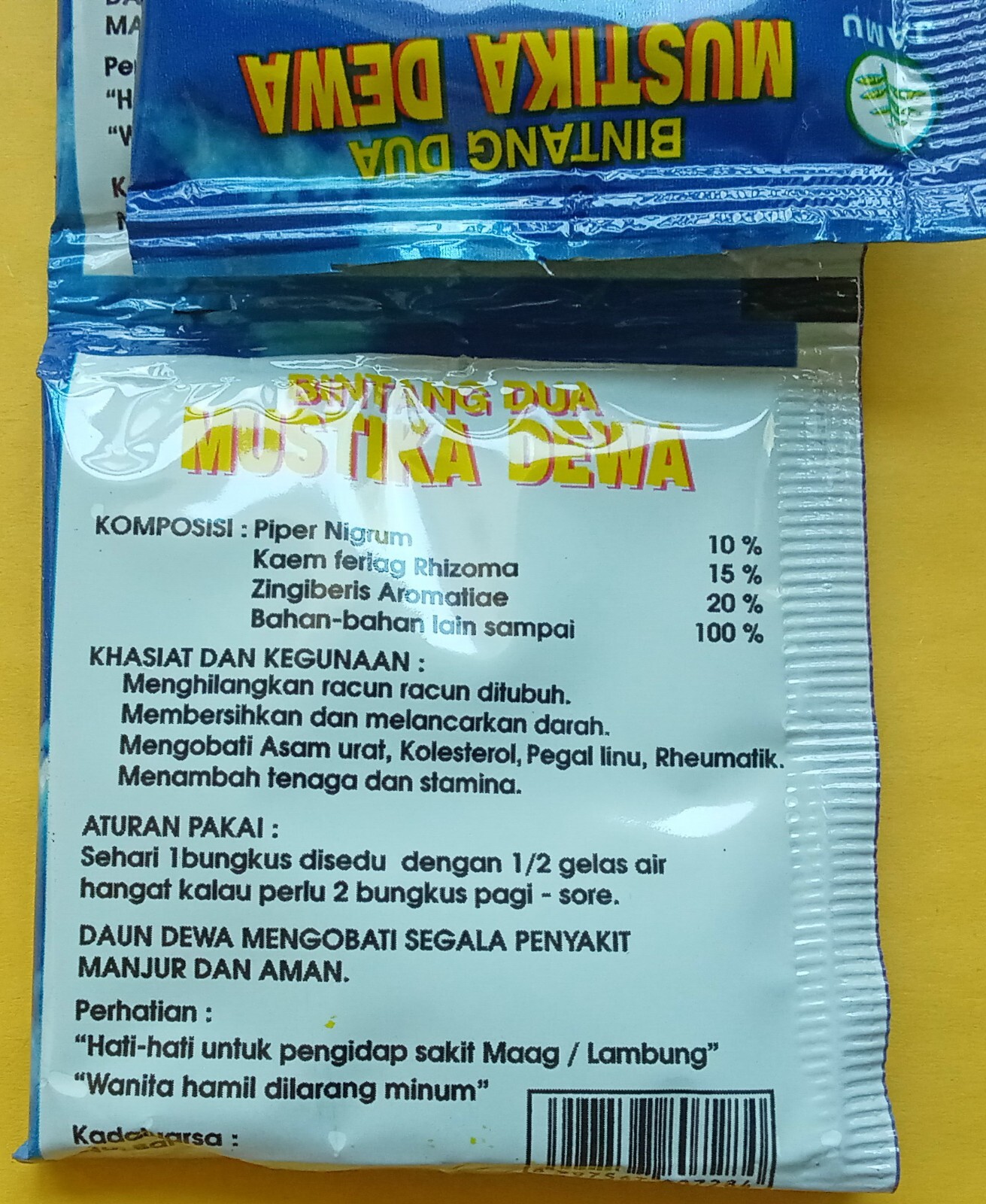 Indonesian herbal tea powder Mustika dewa Bintang Dua 8 sachets