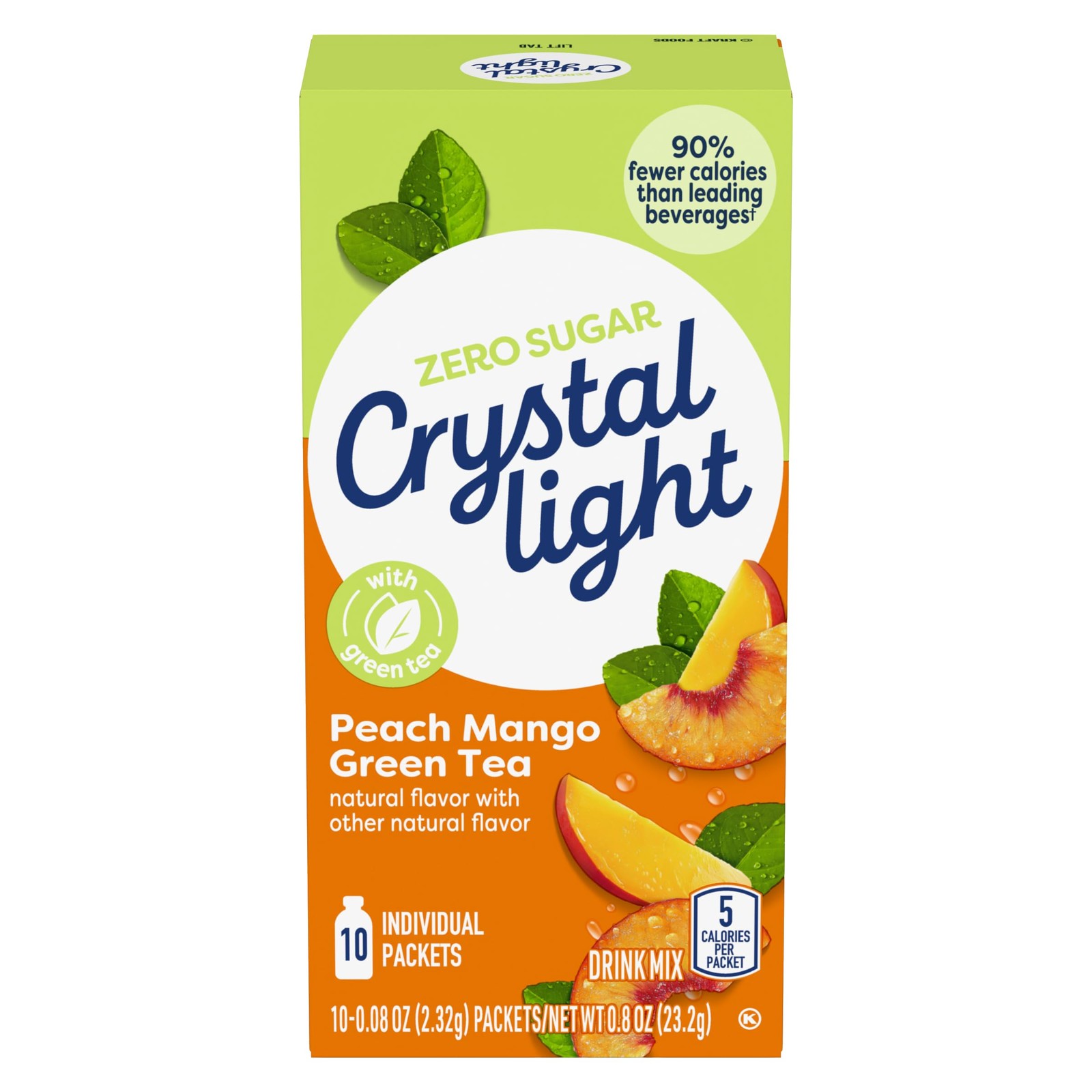 Crystal Light On The Go Peach Mango Green Tea Drink 0.8 Ounce (Pack of 15)