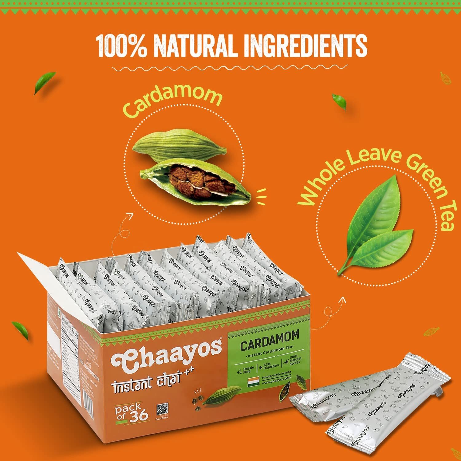 Chaayos Instant Tea Premix Cardamom Chai 36 Sachets