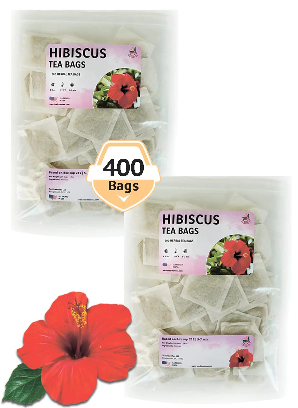 Hibiscus Herbal Tea Bags 50-400 Count Caffeine Free Tart Fruity Tea USA