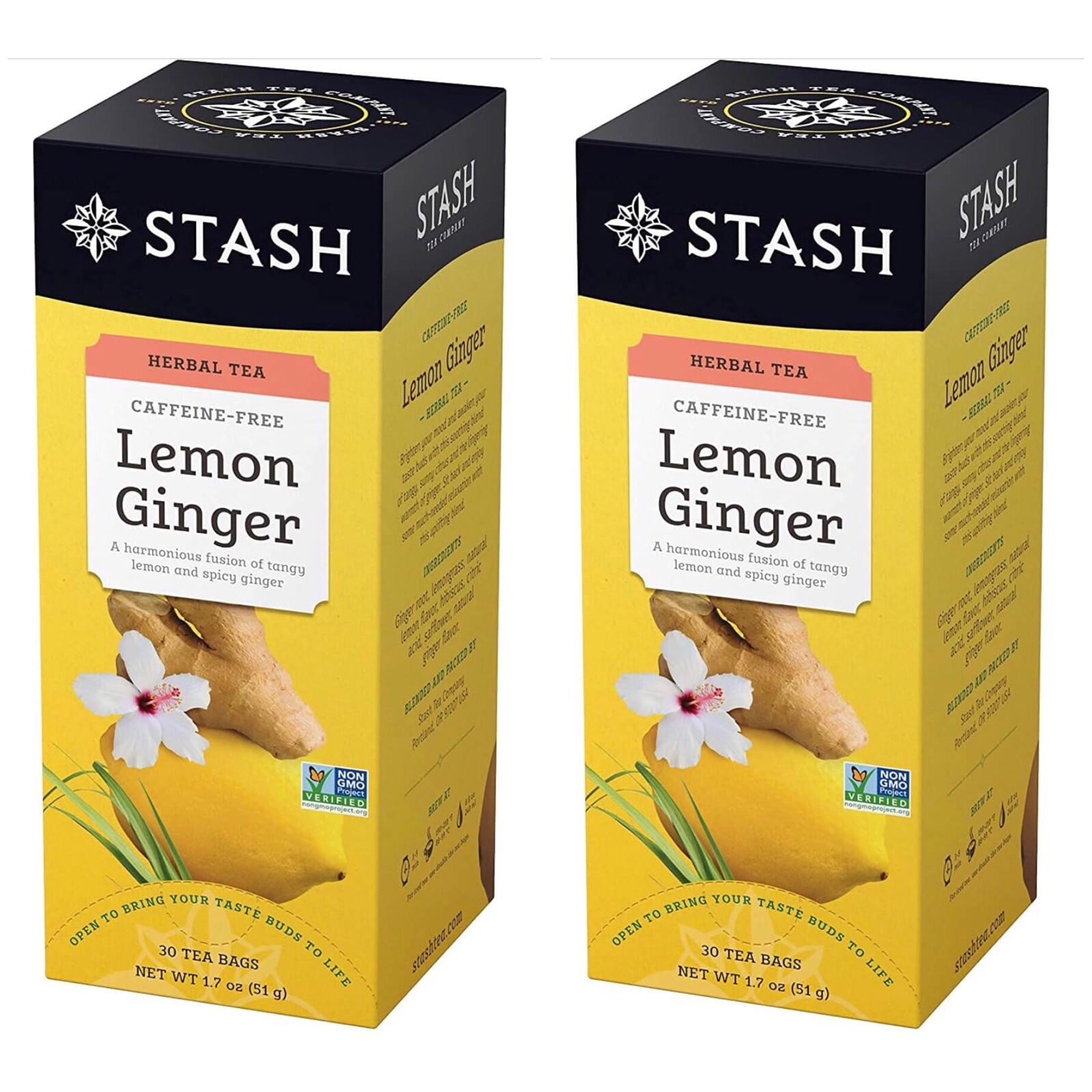 2 Box Stash Lemon Ginger Tea. 60 Tea Bags . Caffeine Free. Herbal Tea