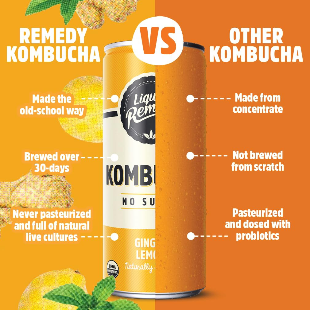 Liquid Kombucha Sugar Free Organic Drink, Low Calorie, Probiotic like Tea for G