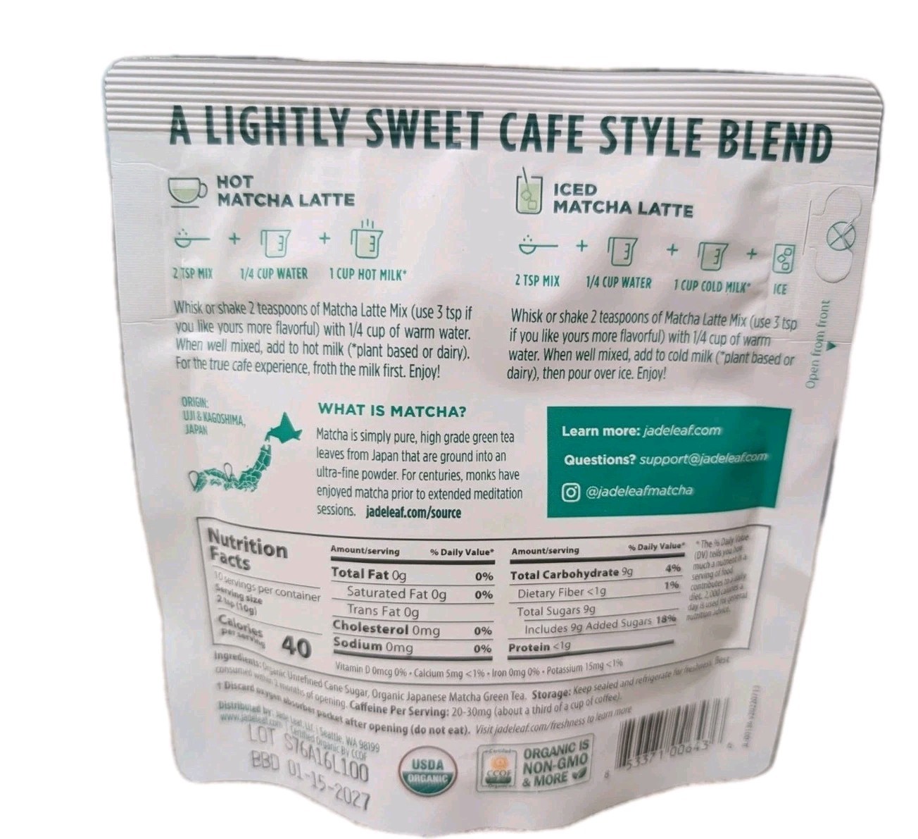 Jade Leaf Matcha, Organic Japanese Matcha Latte Mix, Powdered Tea, 3.5 Oz