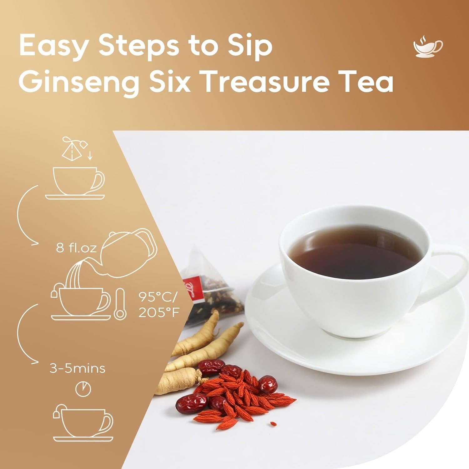 Ginseng Six Treasure Tea – 30 Mildly Sweet Teabags for Daily Wellness