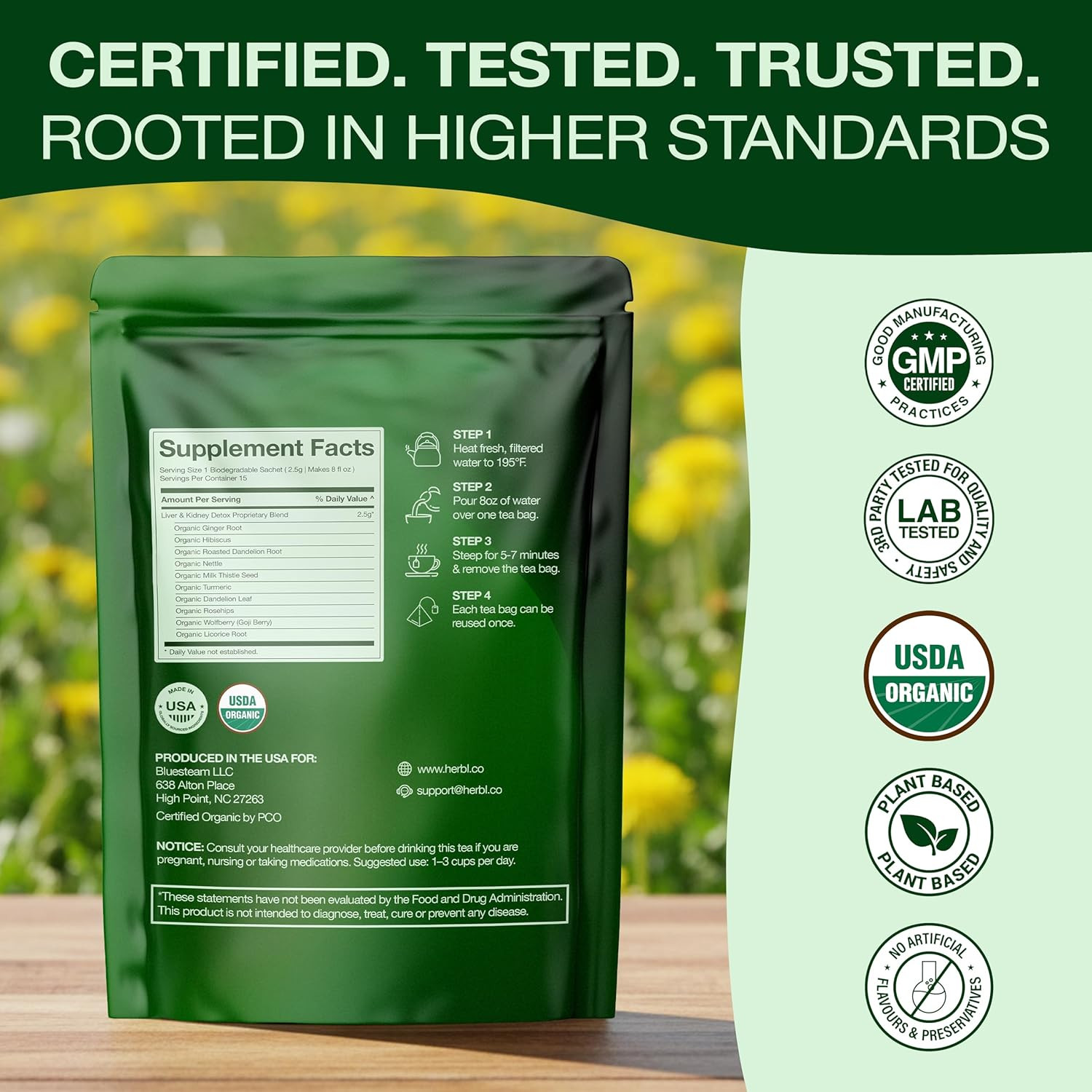 Organic Dandelion Wolfberry Tea for Kidney and Liver Detox, 16 Oz