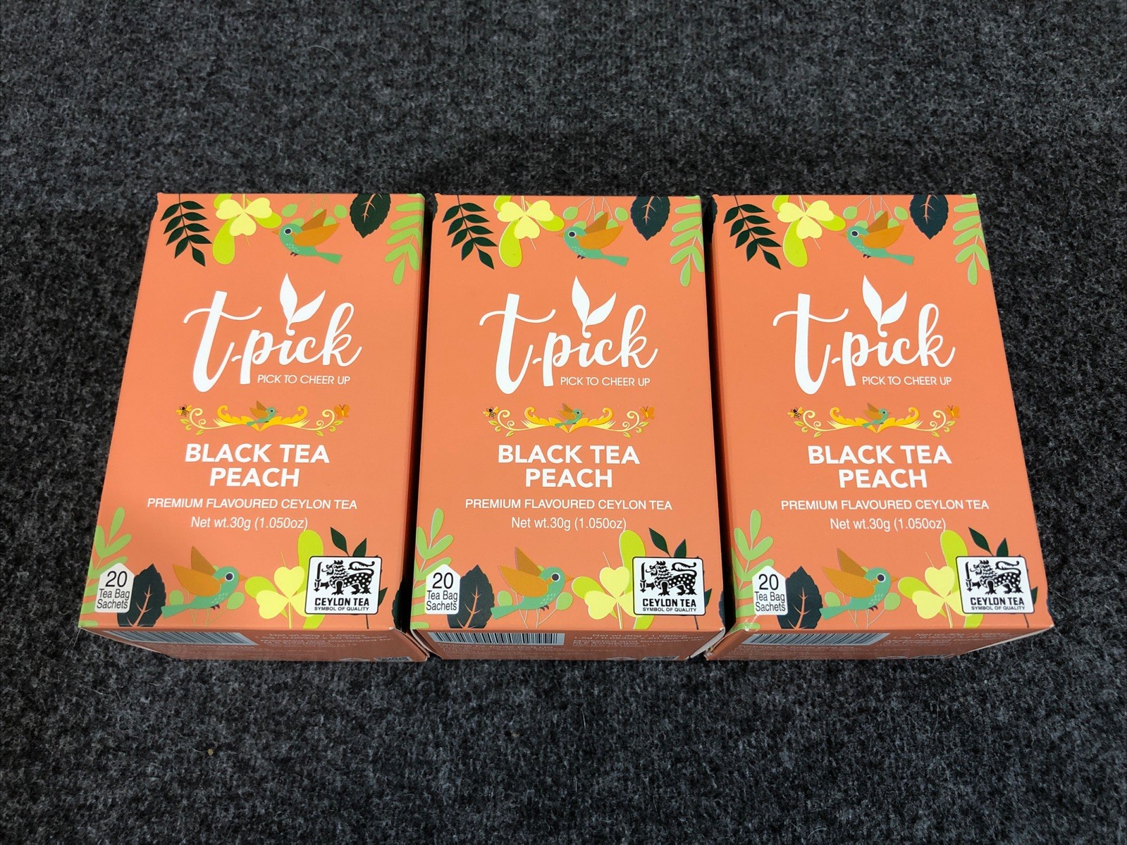 3 PACK ~ T-PICK BLACK TEA PEACH Premium Ceylon Tea Bags 60 Bags Total NEW!!!