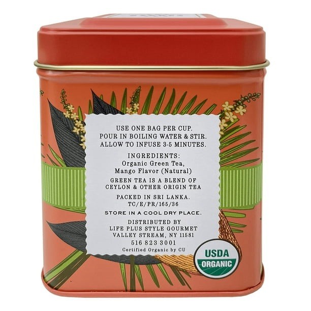 Organic Mango Green Tea Secret Garden 50 ea Tea Bags Reusable Tin Lot of 2 New
