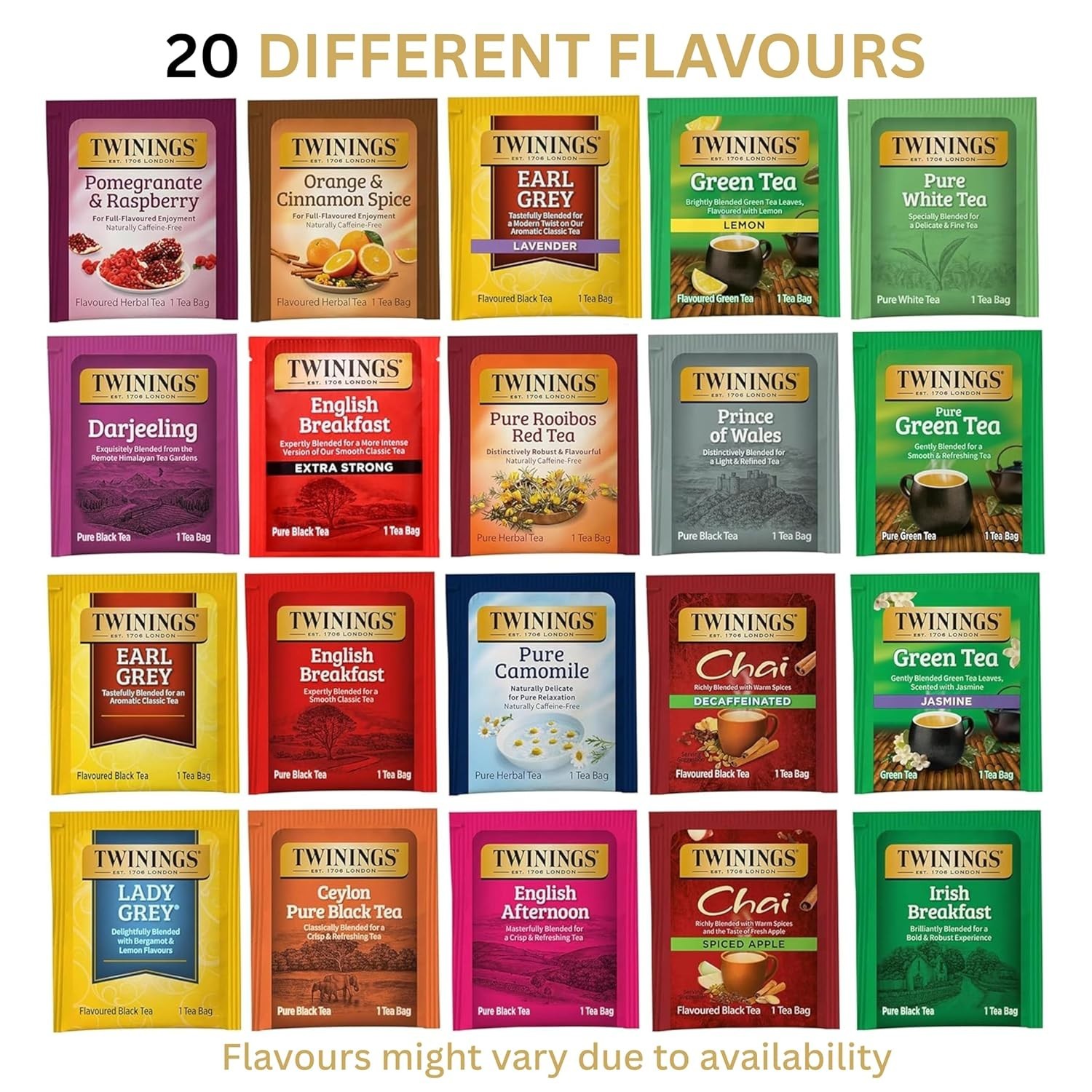 Tea Bag Sampler 20 Count Assortment Variety Pack Unique Flavours