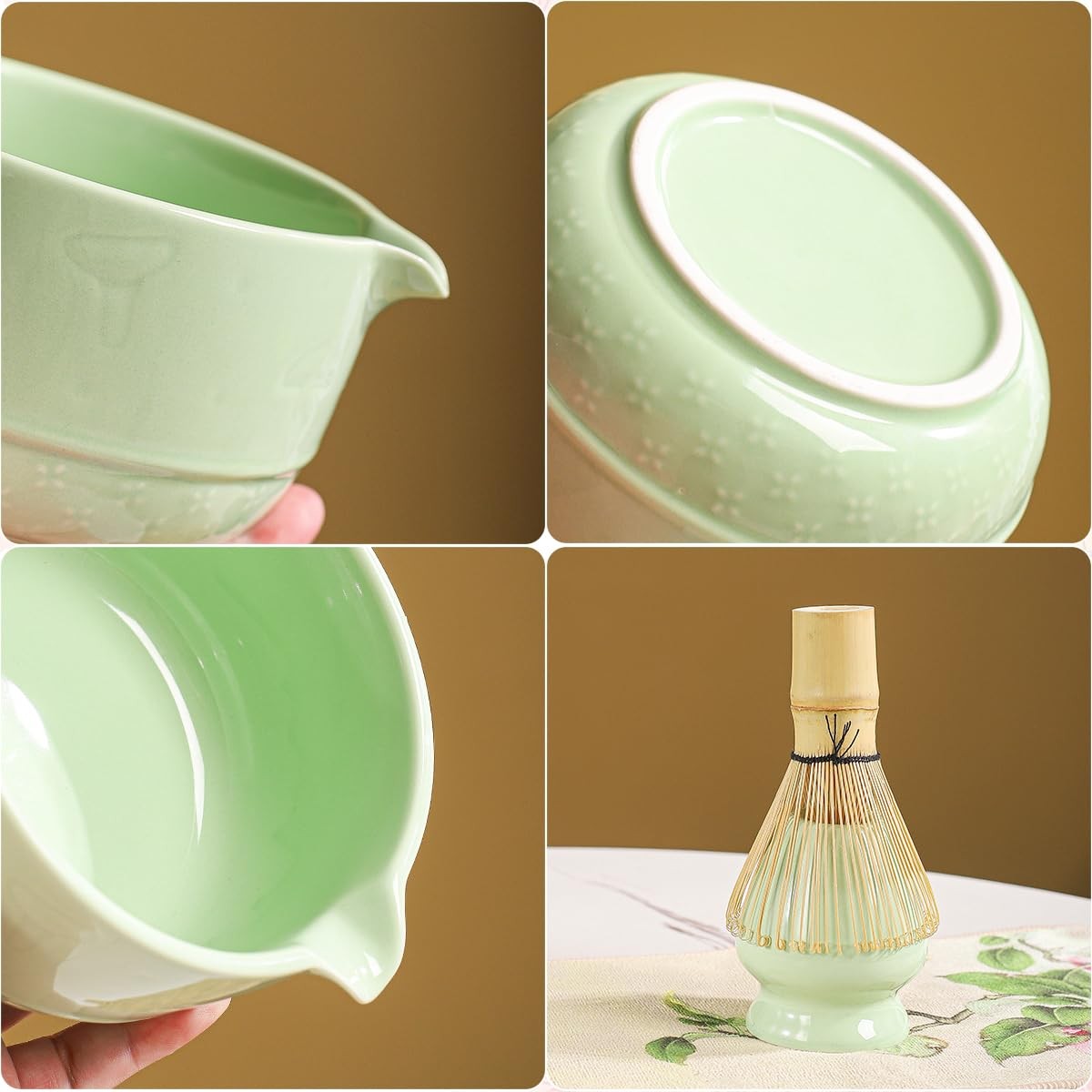 Matcha Set, 8-Piece Ceramic Matcha Bowl & Whisk Kit with Mushroom Pattern, Tr…