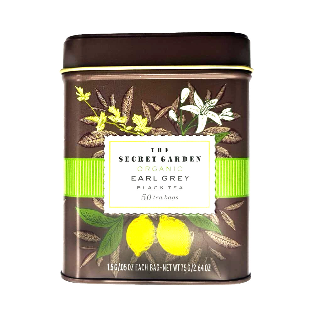 THE SECRET GARDEN ORGANIC EARL GREY BLACK TEA 50 TEA BAGS IN REUSABLE TIN.