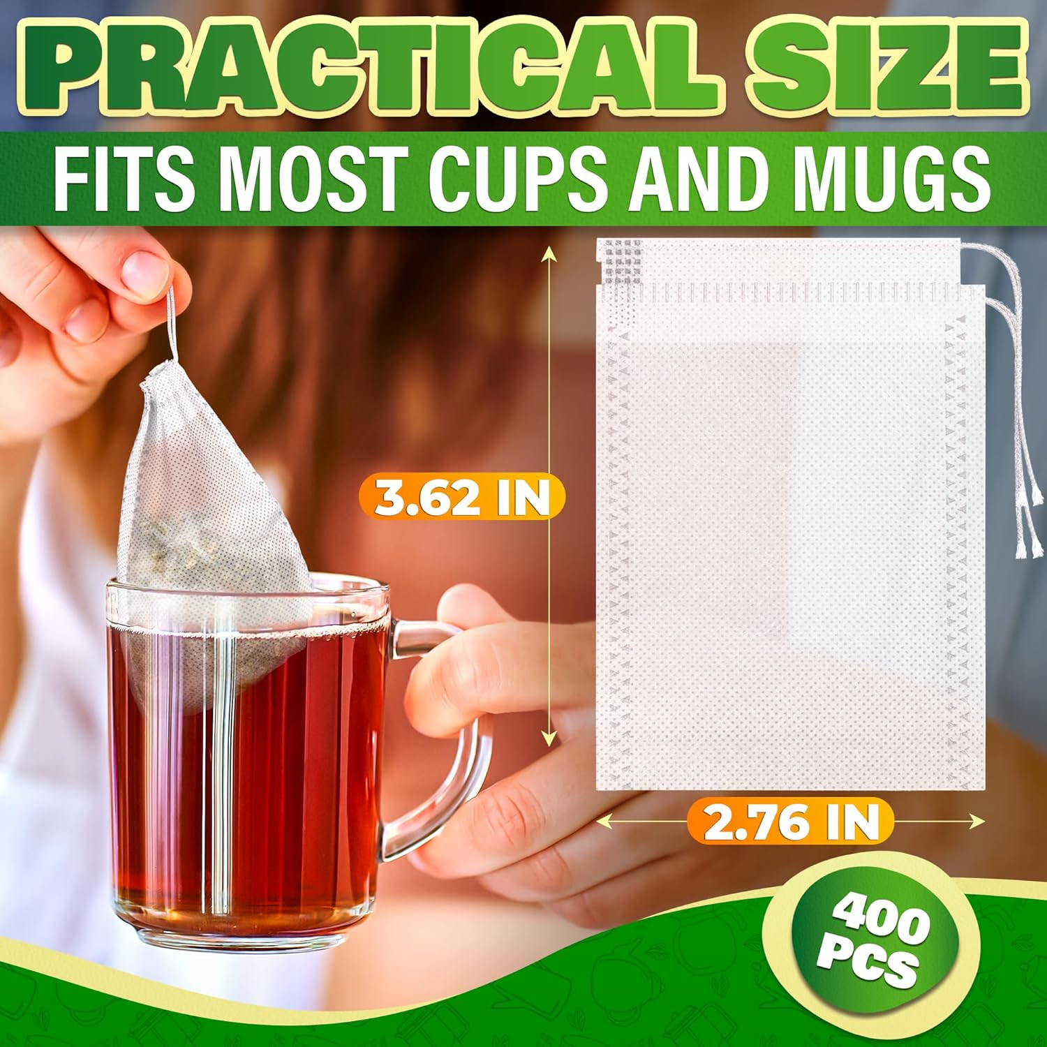 400 Pcs Disposable Tea Bags for Loose Leaf Tea – 3.62 X 2.76 Reusable Teabags Ma