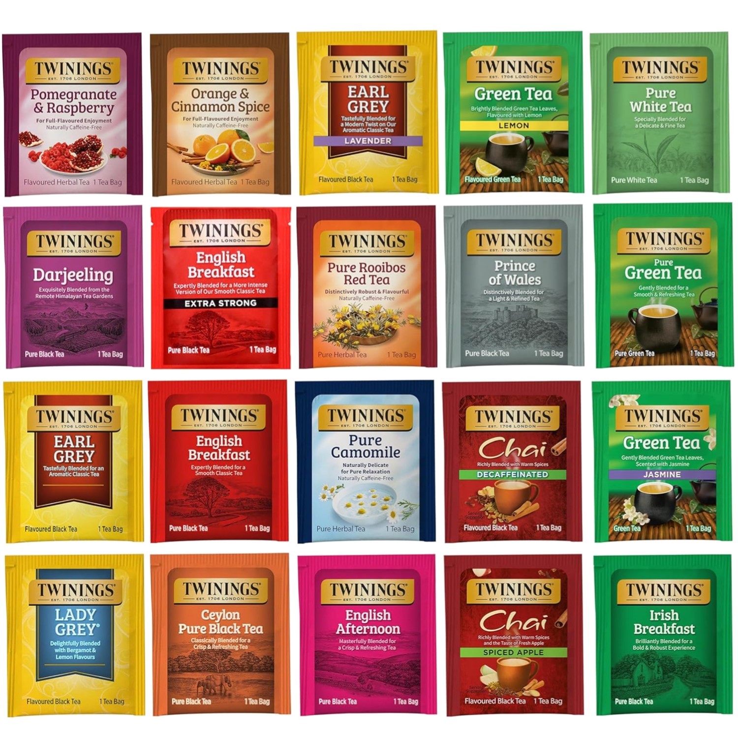 Tea Bag Sampler 20 Count Assortment Variety Pack Unique Flavours