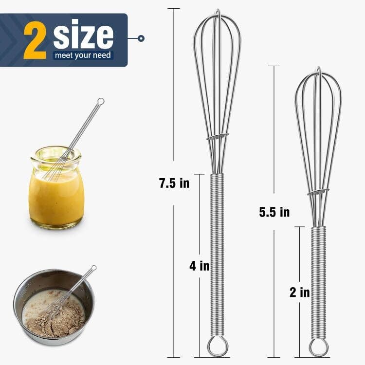 Eddeas Mini whisk, Small Whisk 2 Pieces, 5in and 7in 5+7 inch, Silver 2Pcs