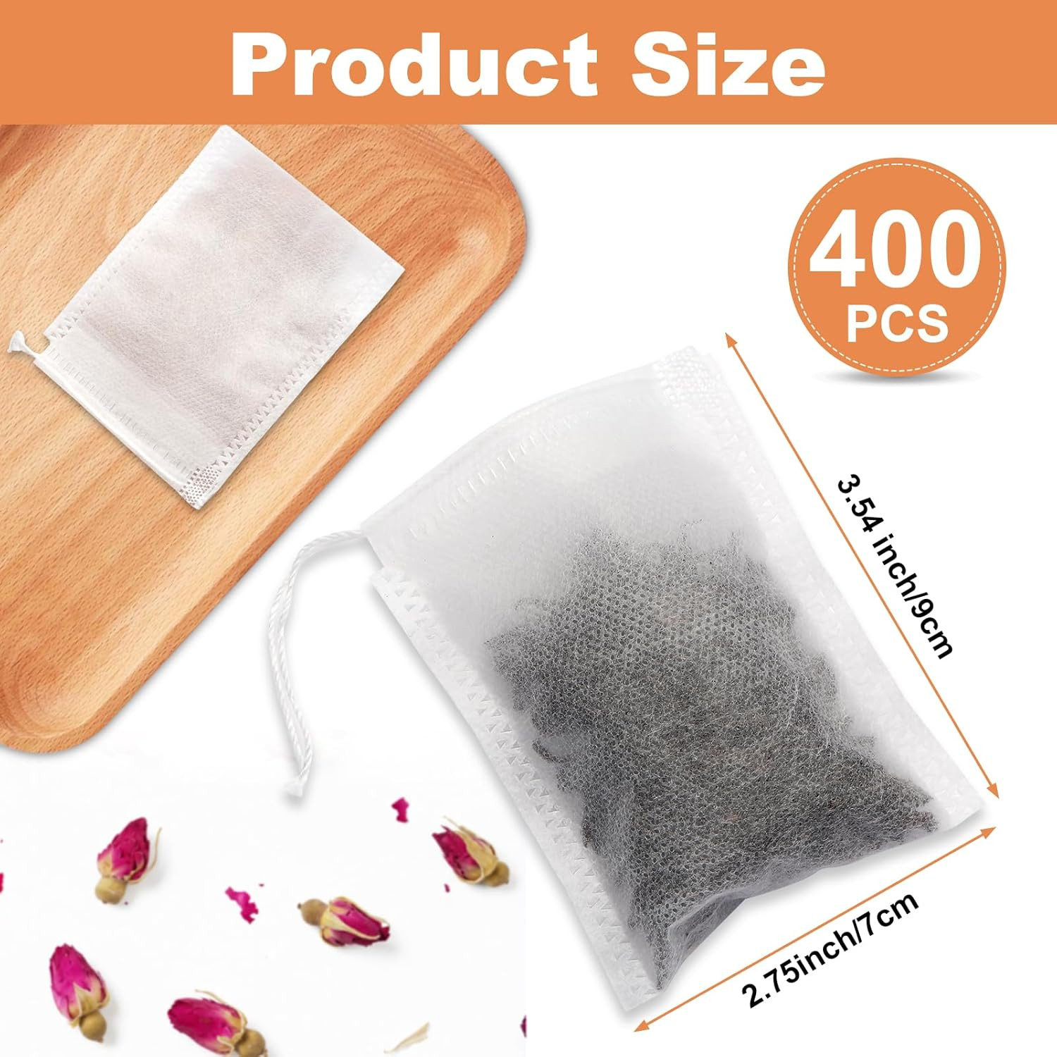 400 PCS Tea Bags for Loose Leaf Tea, 3.54″ X 2.75″ Tea Bags Empty, Disposable Dr