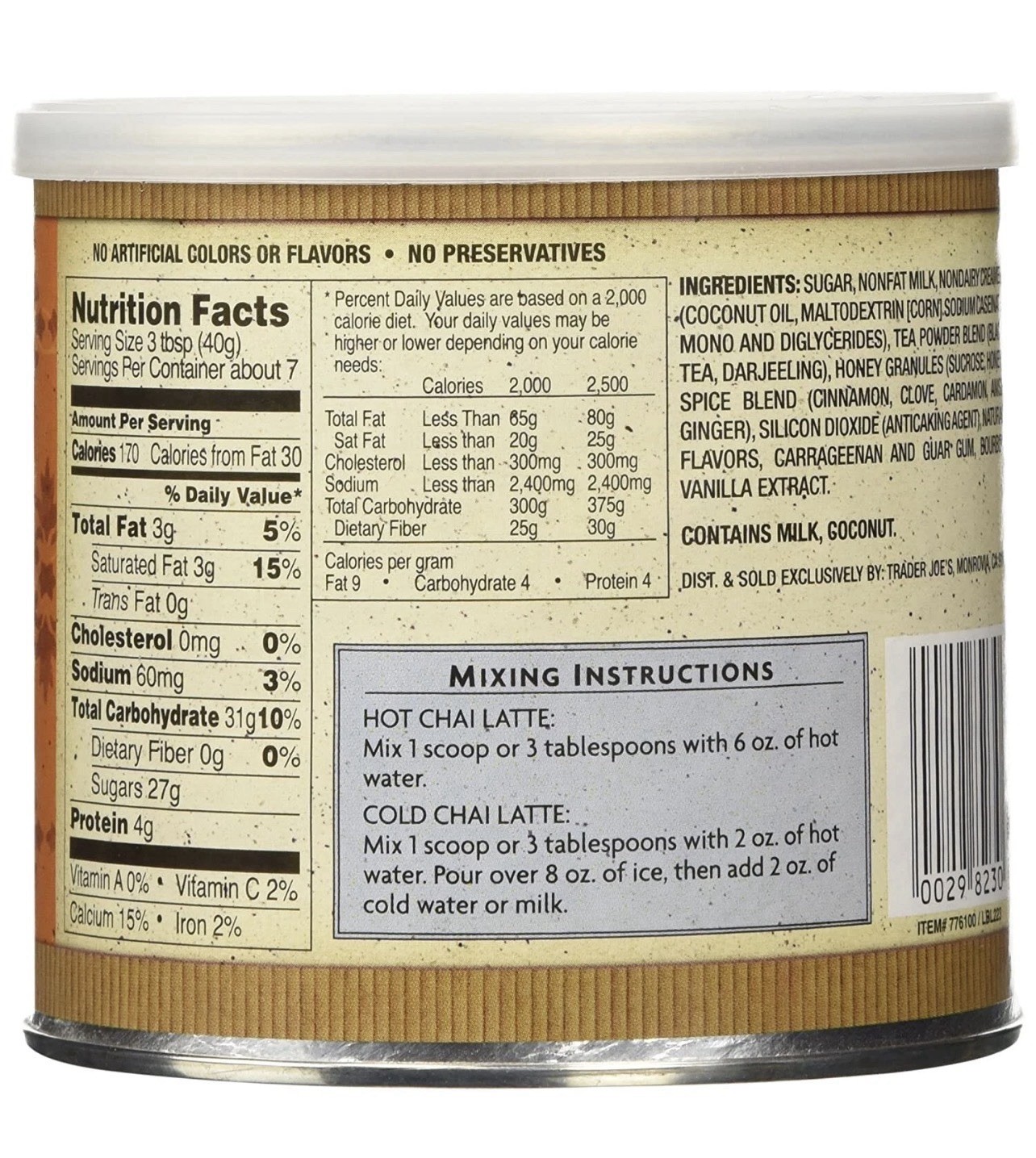 3 Packs Trader Joe’s Spicy Chai Tea Latte Mix 10 oz Each Pack, Total 30 oz