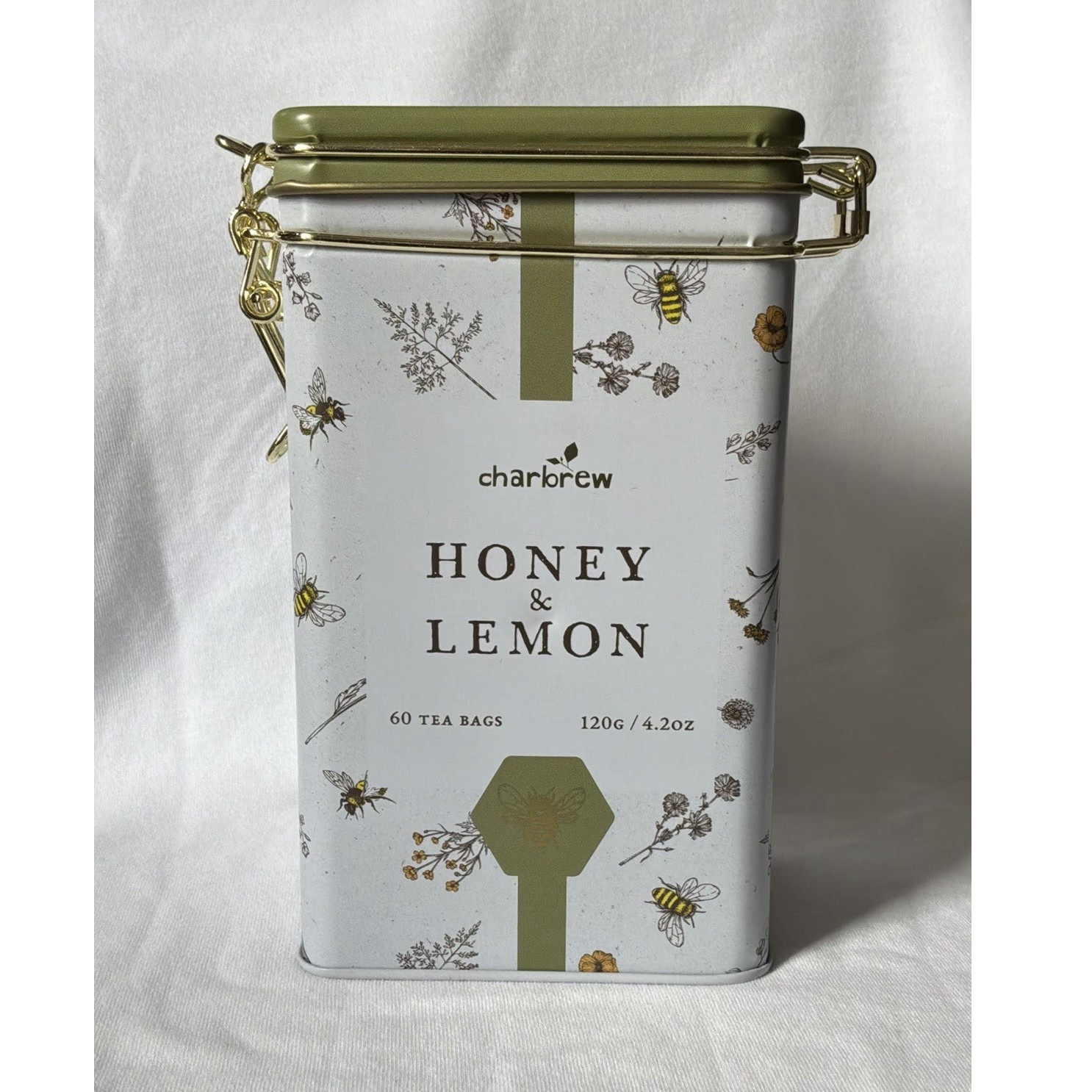 Charbrew Honey & Lemon Green Tea 60 Bags Tin British Pantry