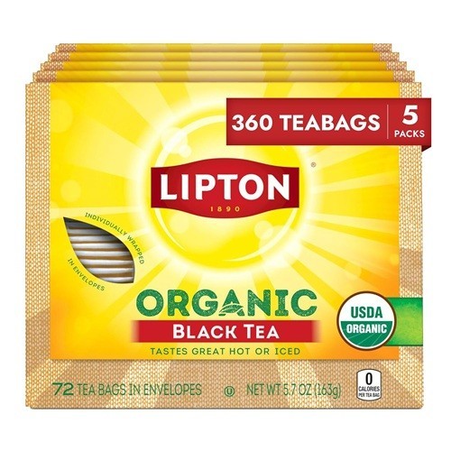 Lipton Organic Black Tea Bags, Hot or Iced, 360 Total Bags ,5 Packs.