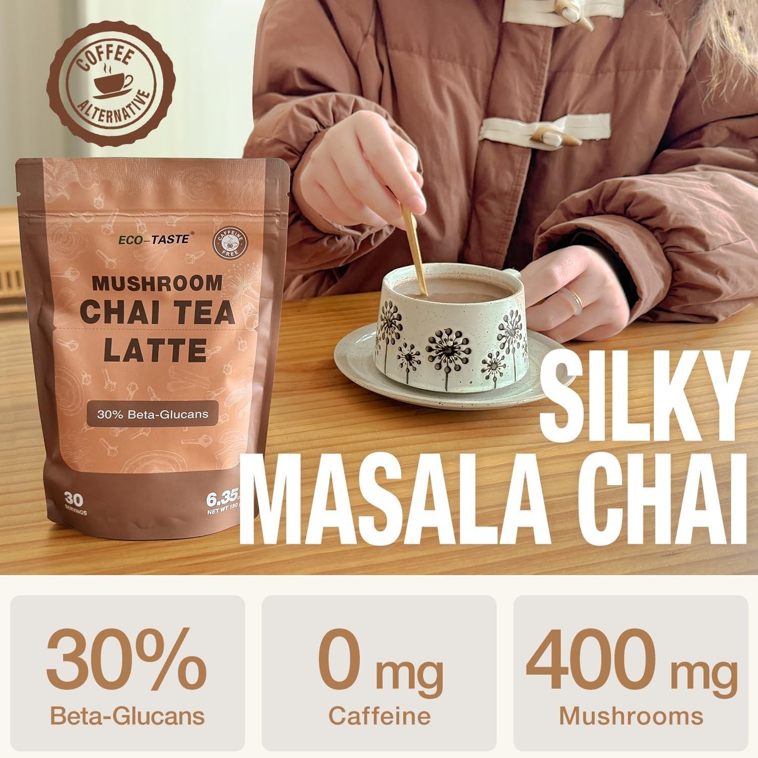 Chai Tea Latte with Mushrooms – 30 Servings, 30% Beta-Glucans – Lion’s Mane, …
