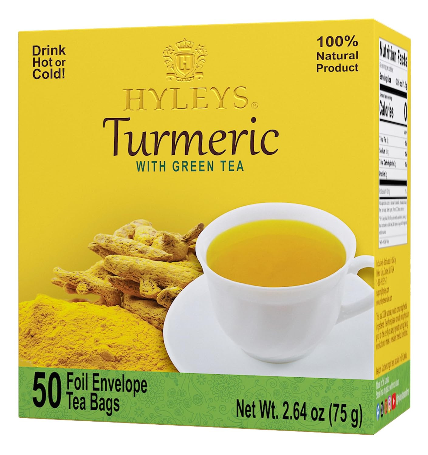 Turmeric Green Tea – Green Tea with Turmeric Root – Herbal Tea Bags – 50 Individ