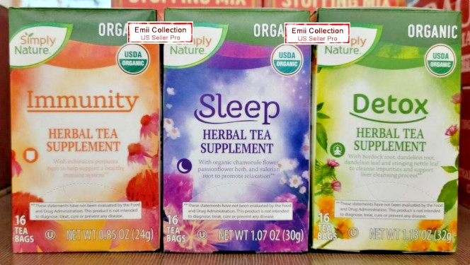 Simply Nature Organic Herbal Tea Supplement Immunity, Sleep, Detox (3 Boxes)