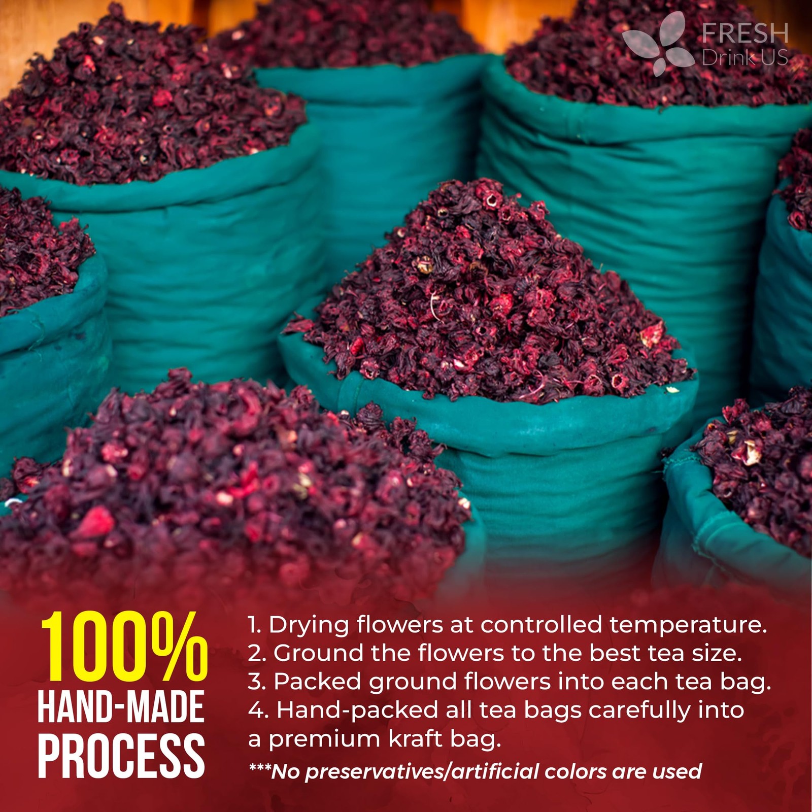 140 Hibiscus Flowers Tea Bags, 100% Natural, Pure from Hibiscus Flowers. Loose
