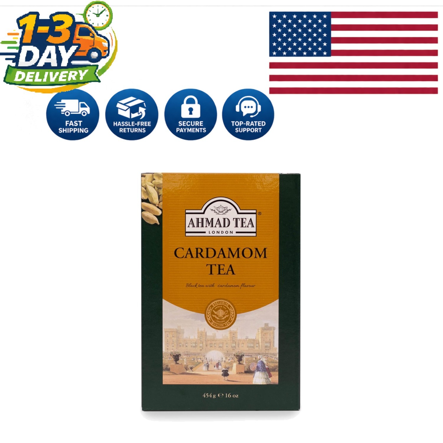 Caffeinated Cardamom Black Tea Loose Leaves – 454g Sugar-Free & Antioxidant