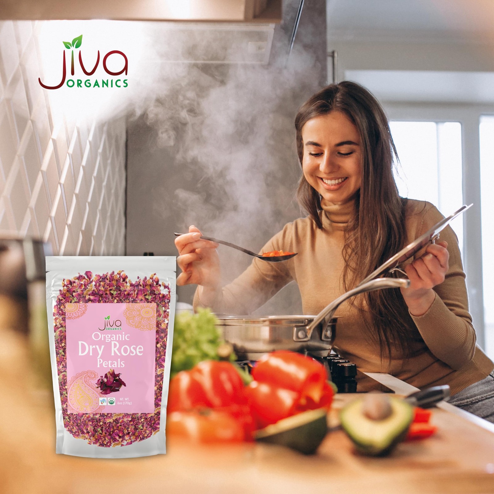 Jiva USDA Organic Dried Red Rose Petals 6 Oz (170g) Large Bag – Food Grade, E…