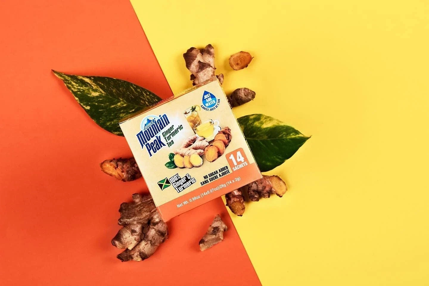 Jamaica Mountain Peak Ginger Turmeric Tea Keto Gluten-Free 20 Sachets Total