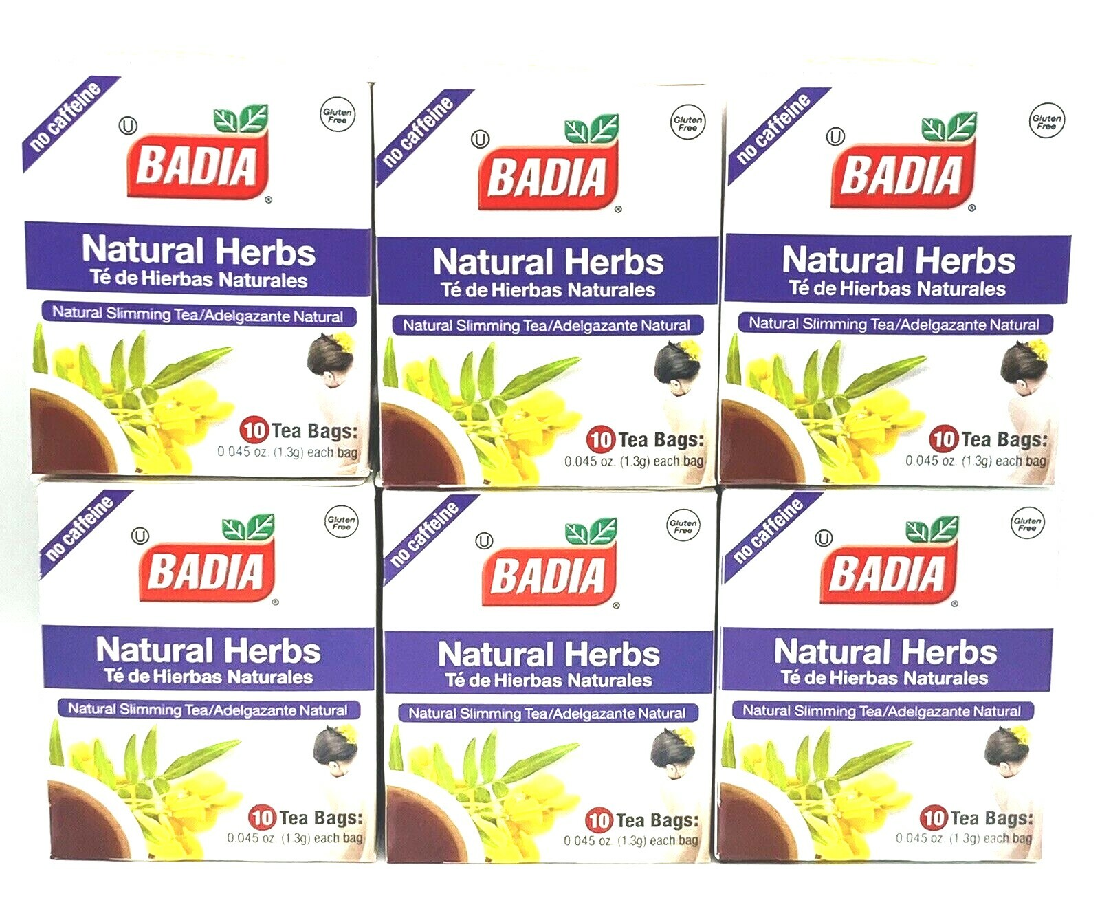 (6 Pack) Badia Natural Herbs Tea 10 Bags Each – Caffeine Free Herbal Slimming
