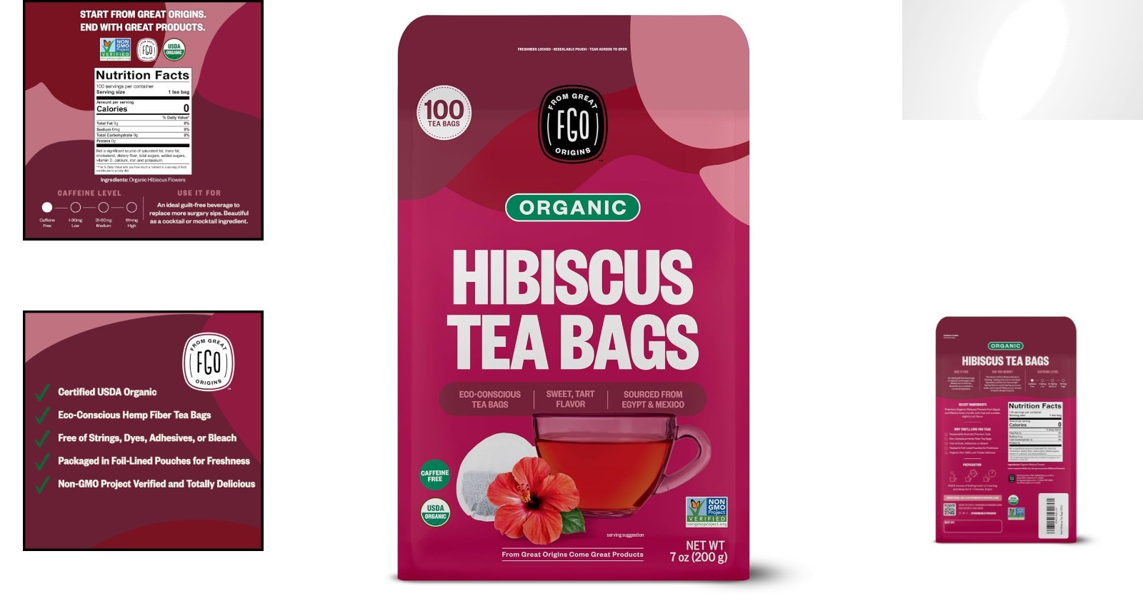 Organic Hibiscus Tea – 100 Count Eco-Conscious, Caffeine-Free Delight