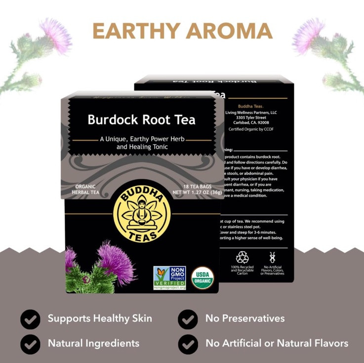 Buddha Teas Organic Burdock Root Tea, 18 Tea Bags Caffeine Free, Exp: 12/2025
