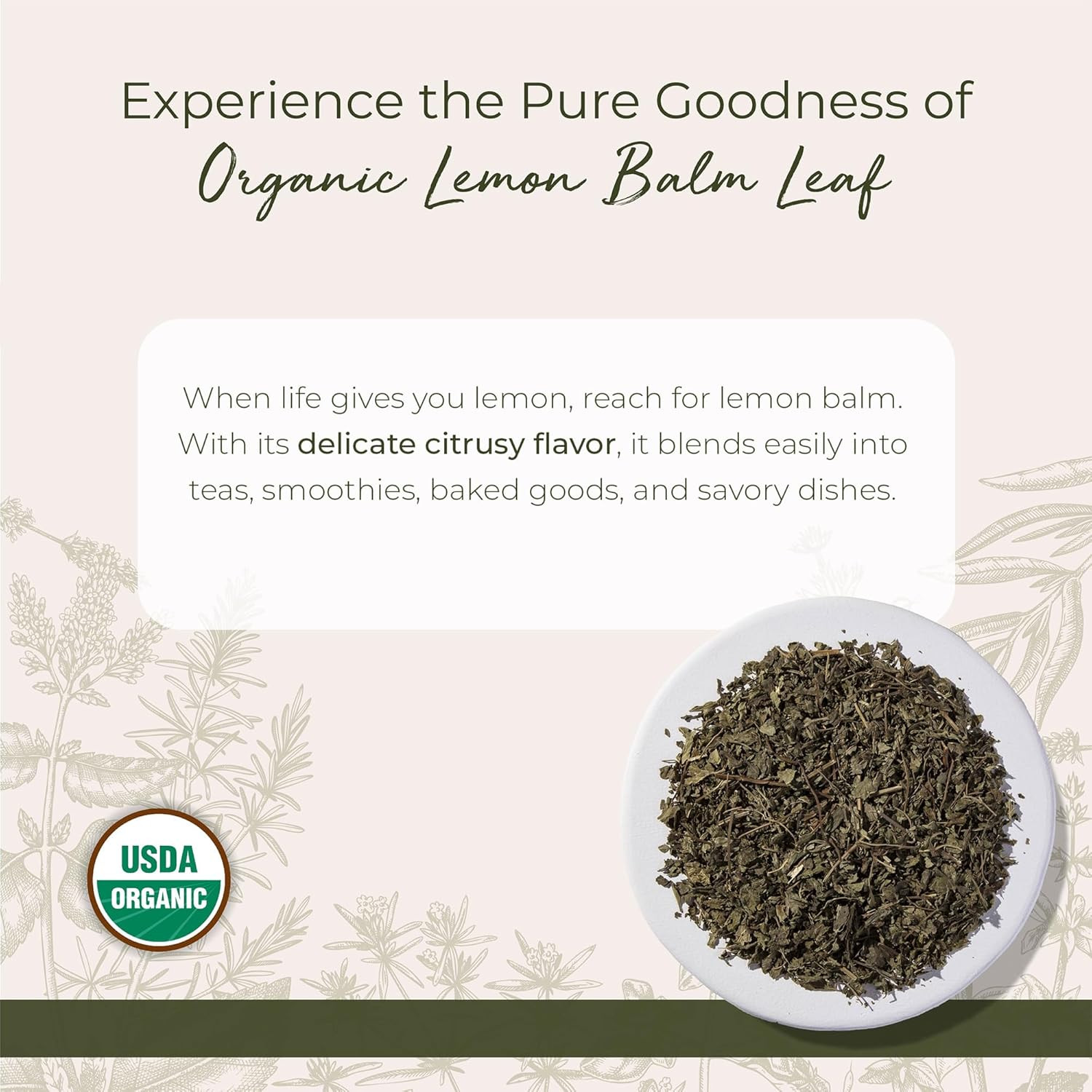 Starwest Botanicals Organic Lemon Balm Leaves – Dried Herb for Tea, Loose Leaf N