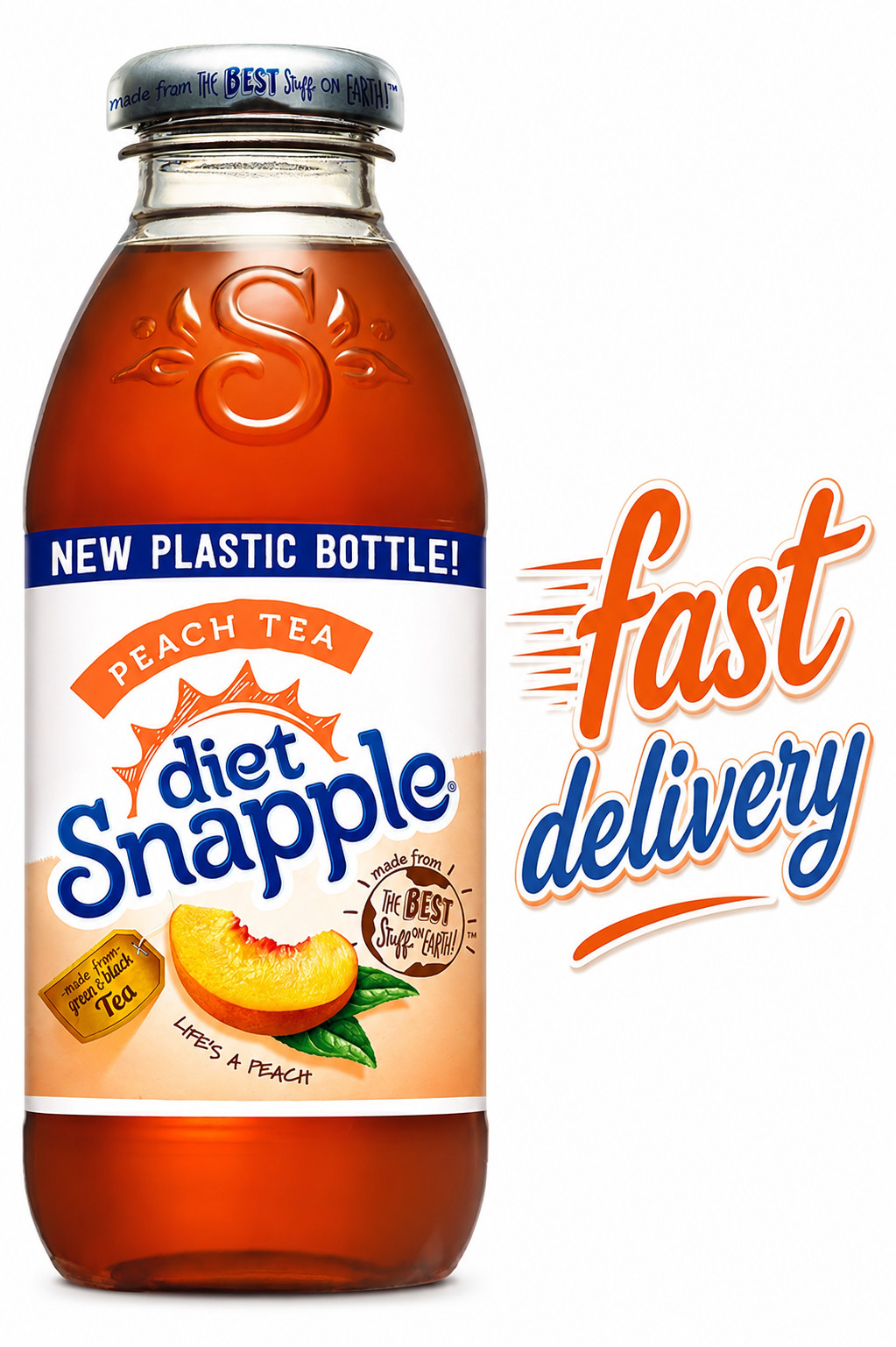 Diet Snapple – Diet Peach Tea – 16 oz (6 Plastic Bottles)