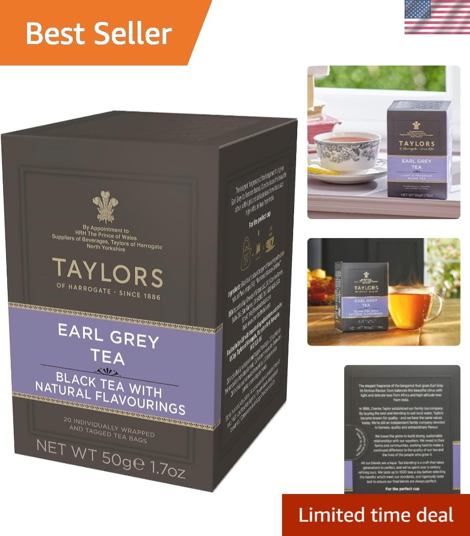 Delicate Earl Grey Black Tea – 20 Count, Caffeinated, Allergen-Free Delight