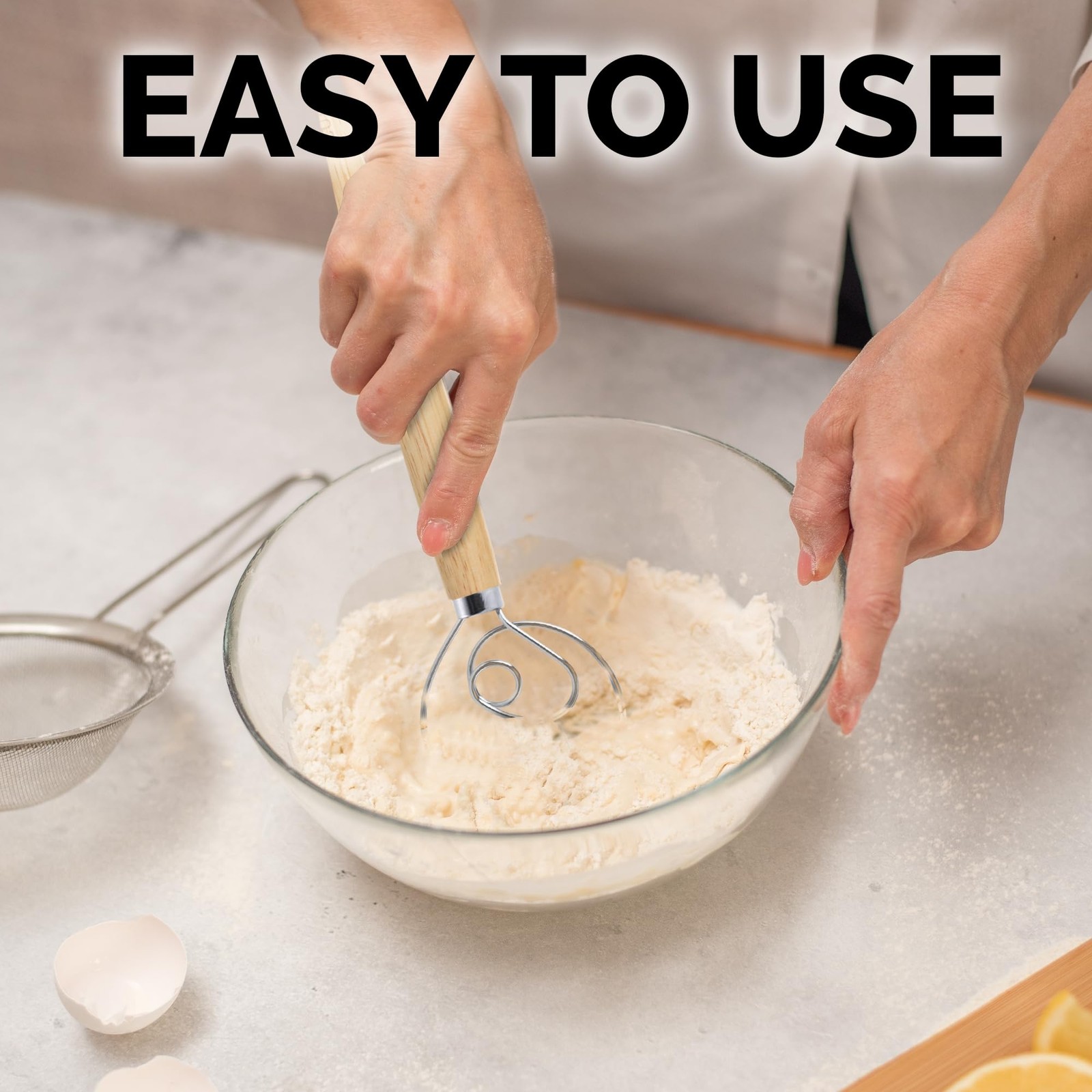 Zulay Kitchen 13-Inch Danish Dough Whisk – 1 Pack, Rubberwood – Single Eye