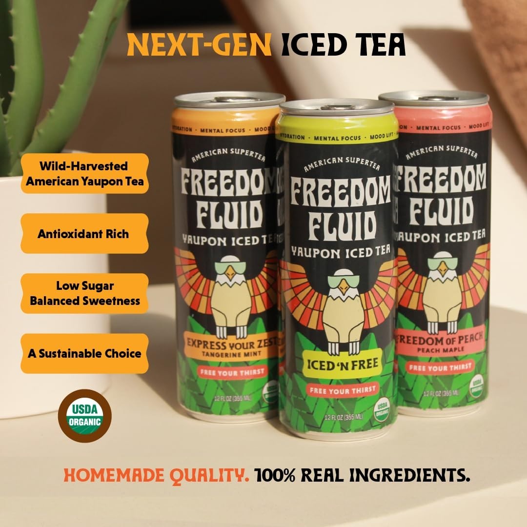 Healthier Iced Tea | Organic Yaupon with Tangerine Mint – 12 Pack of 12 oz Cans