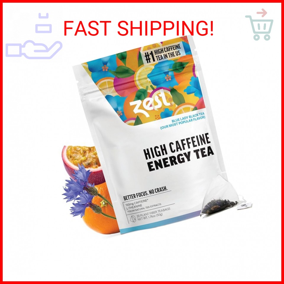 Zest Energy Tea Bags – Blue Lady Passion Fruit Black Tea – High Caffeine Tea for