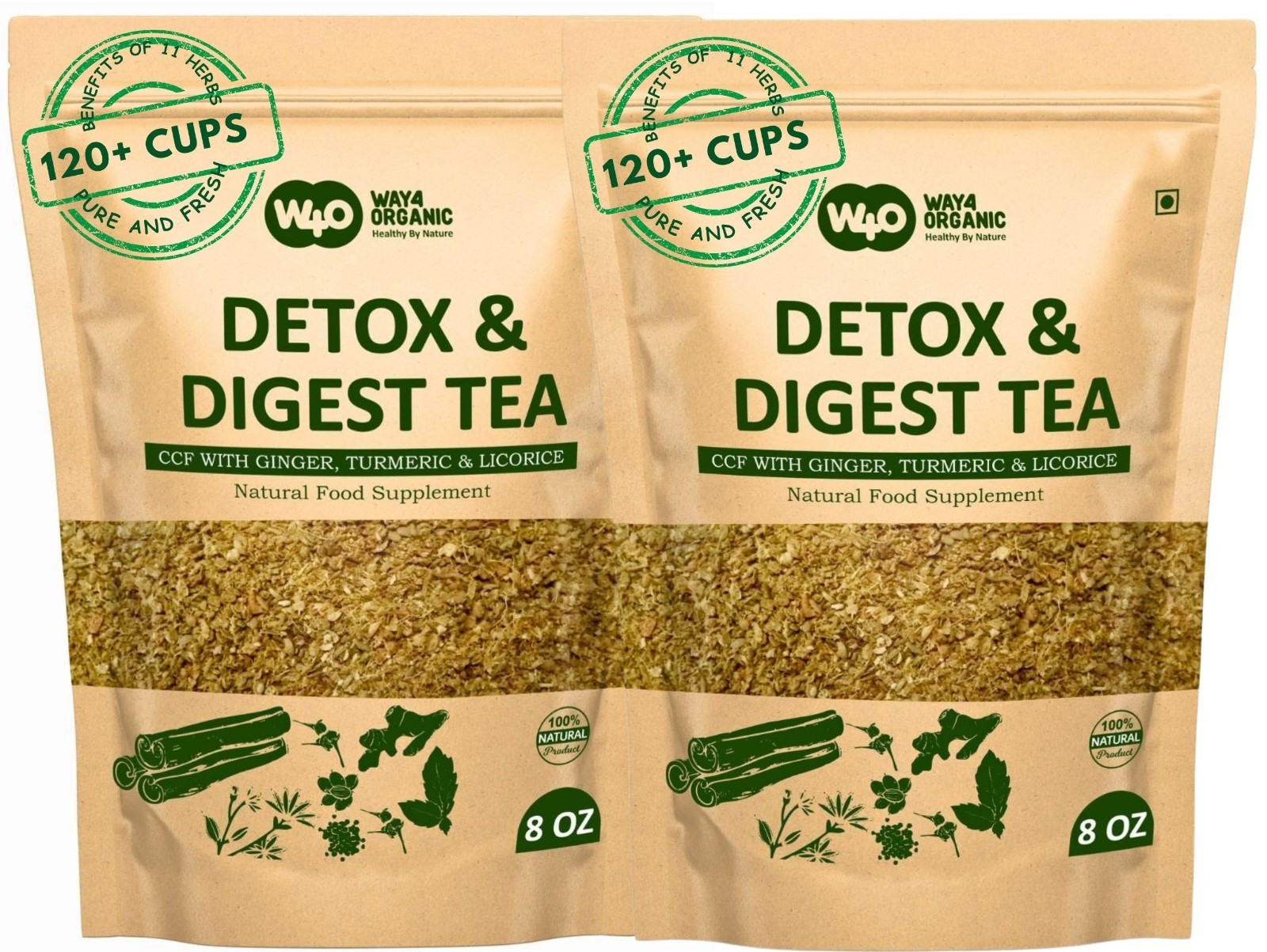 Detox & Digest CCF Herbal Tea Ginger Turmeric Licorice Blend 11 Herbs 2 Pack