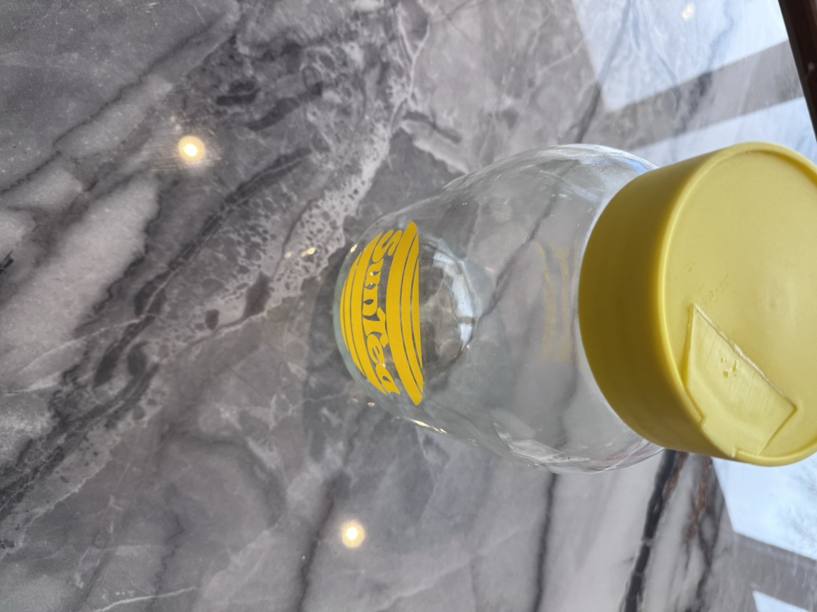 Vintage SunTea Glass Jar w/ Yellow Lid 1 Gallon Lemon Logo Retro