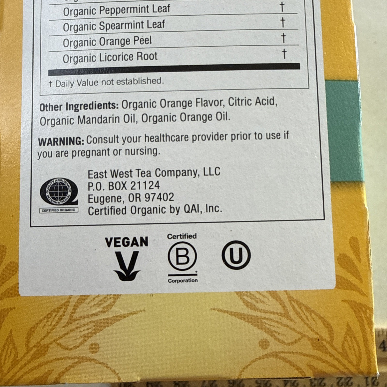 Yogi Tea Mandarin Mint Mindfulness Herbal Supplement Calm Clarity Organic Orange