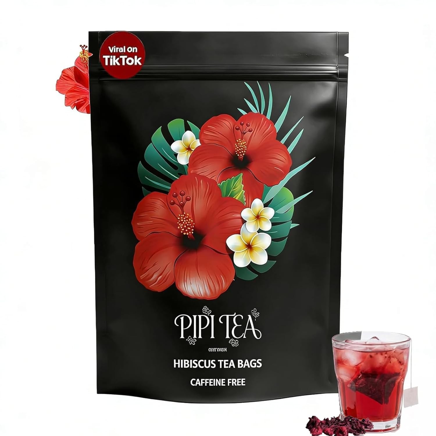 PiPi Tea Organic Hibiscus Tea Bags – Caffeine Free Herbal Tea Rich in Antioxi…